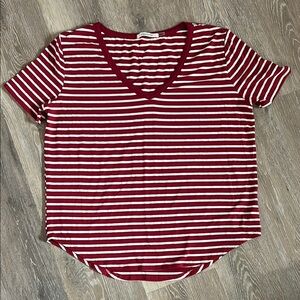 Emerette XL Red White Striped V-Neck Tee | Soft Rayon Blend |Nautical Casual Top